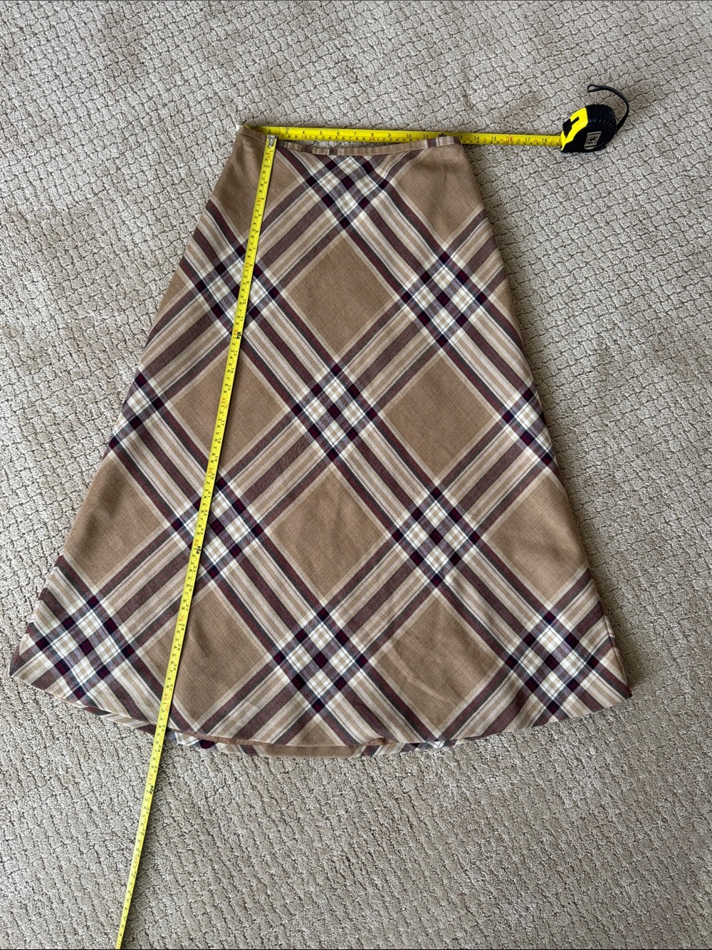 Talbots Wool Plaid Bias Cut A-Line Midi Skirt Brown Tan Old Money Size 4 - Picture 5 of 7